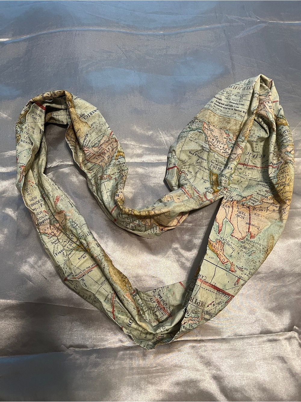 Vintage Map Print Infinity Scarf - Cream & Tan
